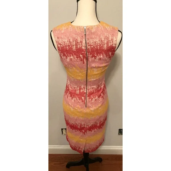 Anthropologie HD in Paris Strata Sheath Dress Pink Yellow Textured Size 0 - Picture 3 of 8
